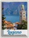 Blechschild 40x30 cm Lugano Schweiz Urlaub See Kirche Gebirge Bildmotiv Reisemotiv Abenteuer Reisen Europa