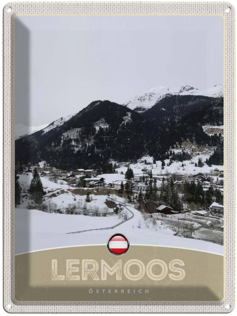 Blechschild 40x30 cm Lermoos Österreich Wälder Winterzeit Bildmotiv Reisemotiv Abenteuer Reisen Europa Urlaub