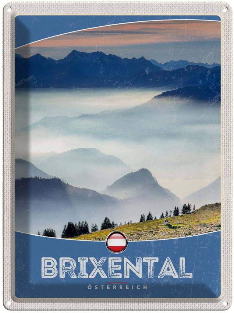 Blechschild 40x30 cm Brixental Österreich Himmel Wälder Bildmotiv Reisemotiv Abenteuer Reisen Europa Urlaub