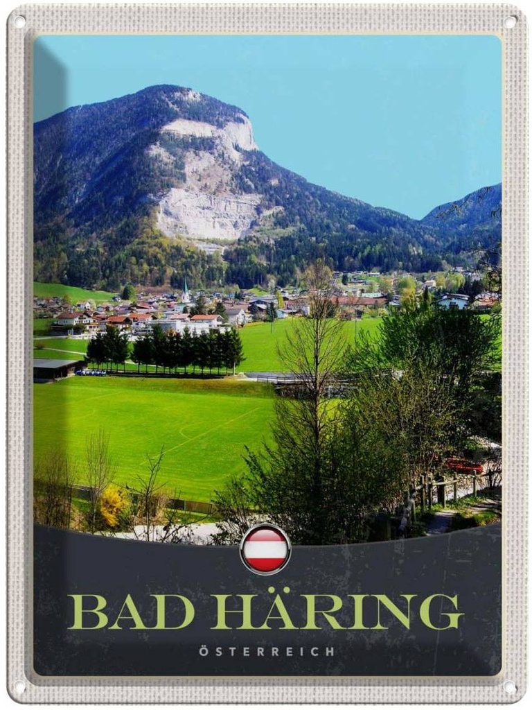 Blechschild 40x30 cm Bad Häring Urlaub Österreich Wälder Tal Natur Bildmotiv Reisemotiv Abenteuer Reisen