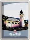 Blechschild 40x30 cm Aschau im Zillertal Österreich Kirche Bildmotiv Reisemotiv Abenteuer Reisen Urlaub