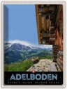 Blechschild 40x30 cm Adelboden Schweiz Aussicht auf Gebirge Bildmotiv Reisemotiv Abenteuer Reisen Urlaub