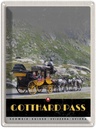 Blechschild 40x30 cm Gotthard Pass Schweiz Pferdekutsche Bildmotiv Reisemotiv Abenteuer Reisen Europa Urlaub