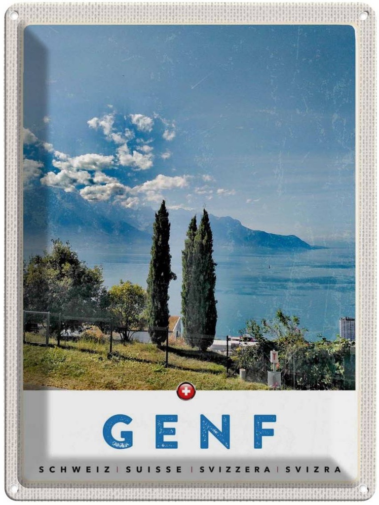 Blechschild 40x30 cm Genf Schweiz Urlaub See Natur Himmel Bildmotiv Reisemotiv Abenteuer Reisen Europa