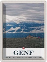 Blechschild 40x30 cm Genf Schweiz Urlaub Schiffe Gebirge Himmel Bildmotiv Reisemotiv Abenteuer Reisen Europa