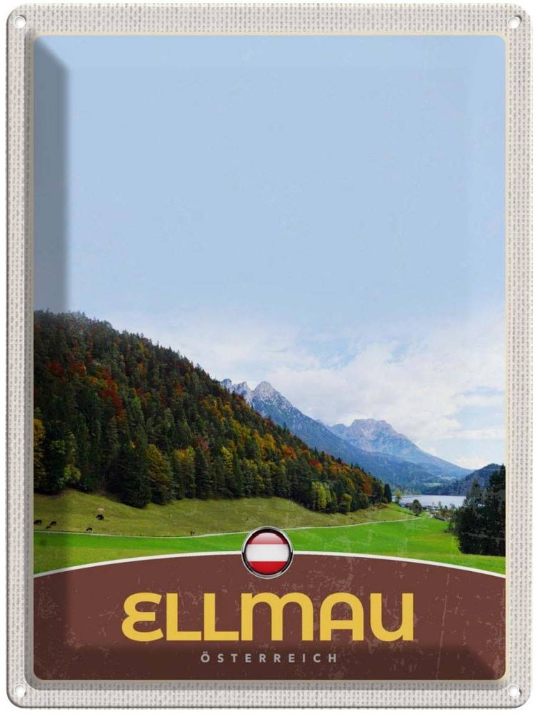 Blechschild 40x30 cm Ellmau Österreich Natur Wälder Bildmotiv Reisemotiv Abenteuer Reisen Urlaub