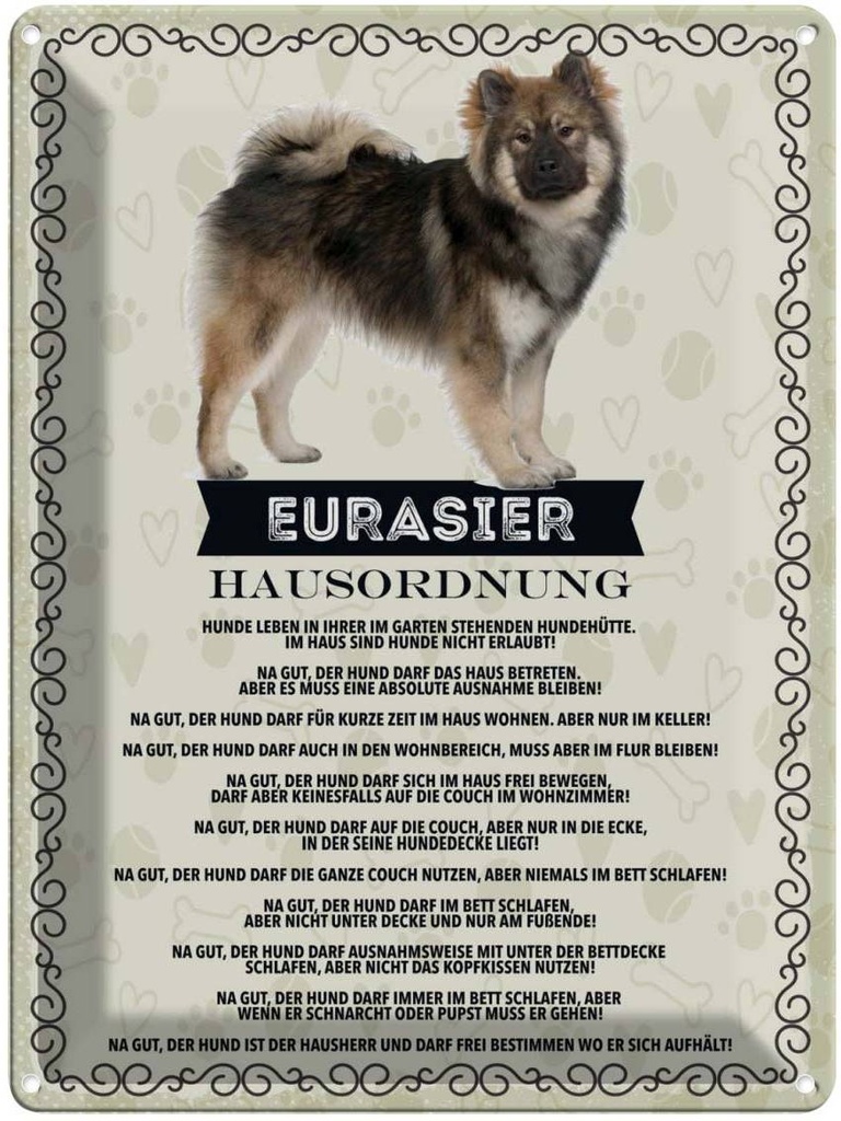 Blechschild 40x30 cm Tiere Eurasier Hausordnung Hunde Tier Haustier Hund