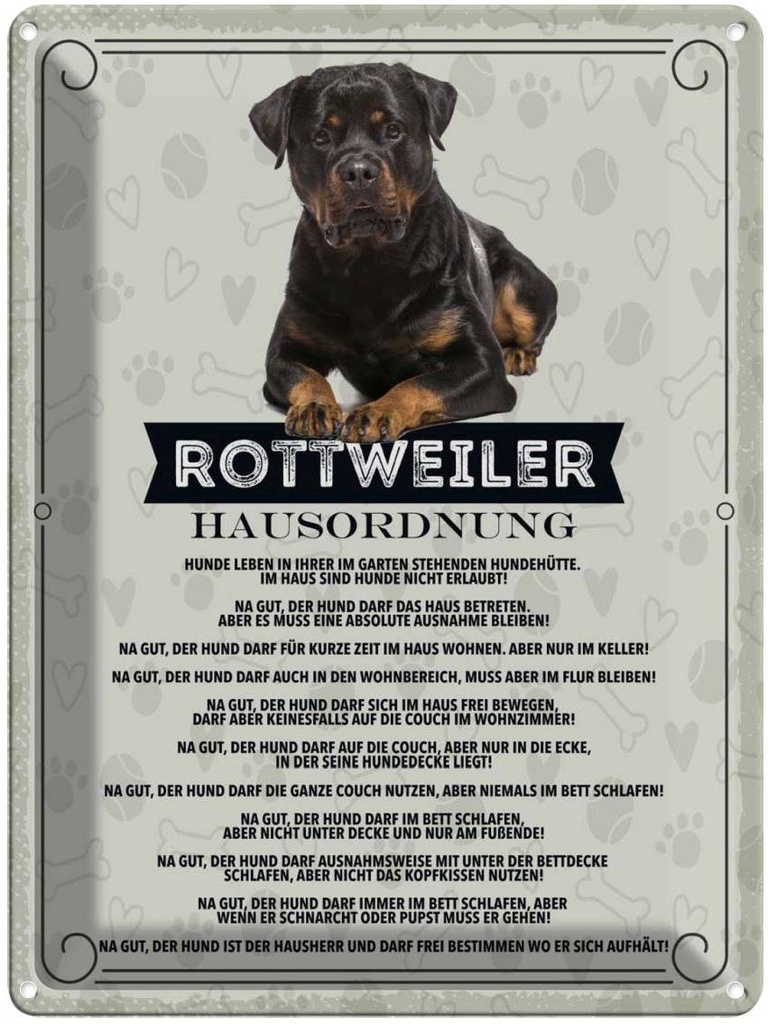Blechschild 40x30 cm Tiere Rottweiler Hausordnung Hunde Tier Haustier Hund