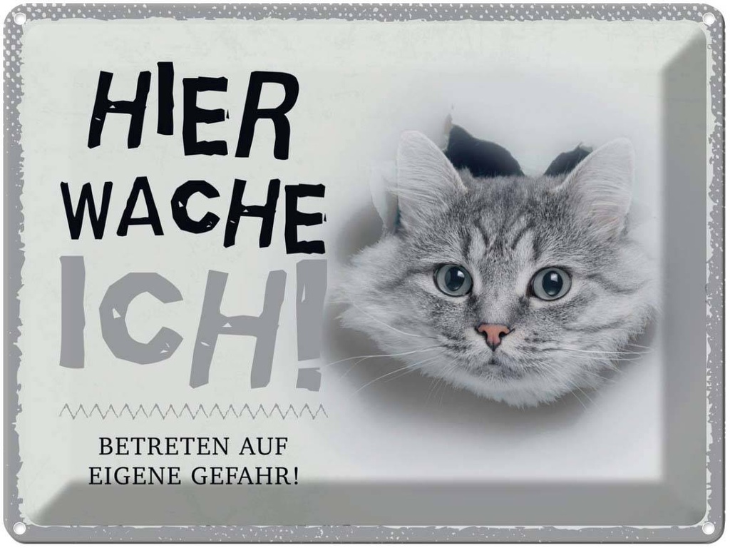 Blechschild 30x40 cm Katze hier wache eigene Gefahr Tier Haustier