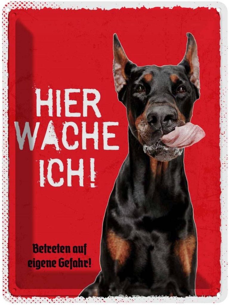 Blechschild 40x30 cm Doberman hier wache eigene Gefahr Tier Haustier Hund