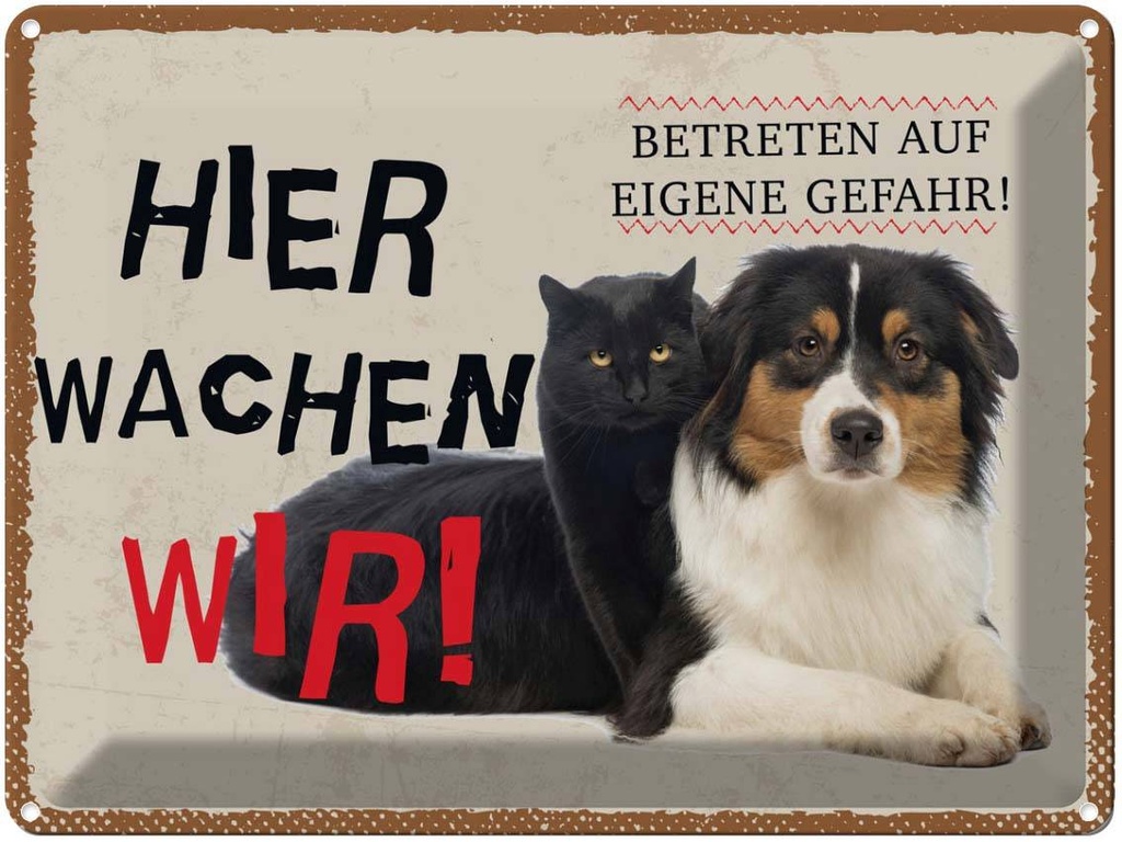 Blechschild 30x40 cm Hund Katze hier wachen wir Tier Haustier