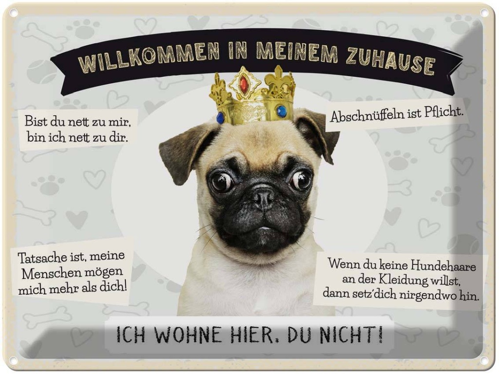 Blechschild 30x40 cm Tiere Mops willkommen wohne hier Tier Haustier Hund