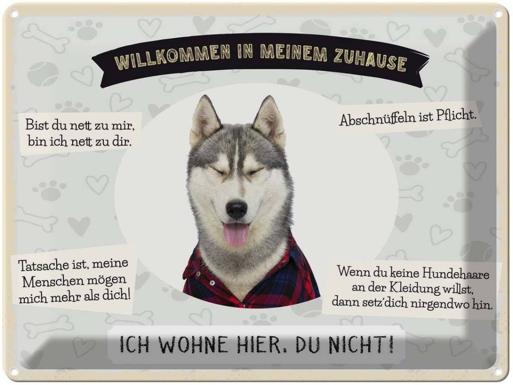 Blechschild 30x40 cm Tiere Haski willkommen wohne hier Tier Haustier Hund