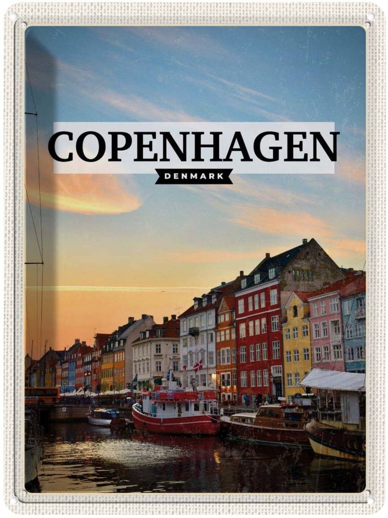 Blechschild 40x30 cm Copenhagen Denmark Sonnenuntergang Bildmotiv Reisemotiv Abenteuer Reisen Europa Urlaub