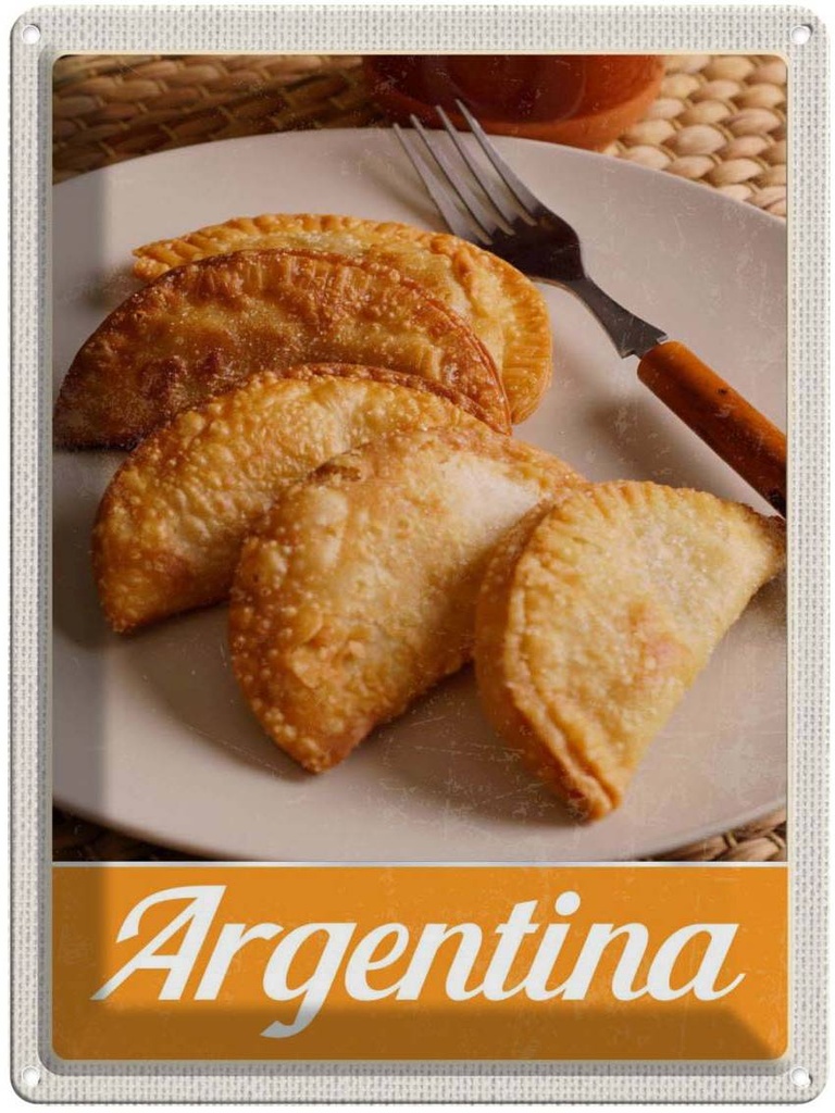 Blechschild 40x30 cm Argentinien tradionelle Speisen Bildmotiv Reisemotiv Abenteuer Reisen Urlaub