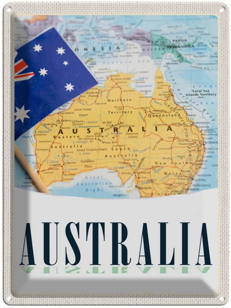Blechschild 40x30 cm Australien Kontinent Atlas Karte Bildmotiv Reisemotiv Abenteuer Reisen Urlaub