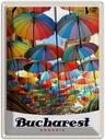 Blechschild 40x30 cm Bukarest Rumänien Regenschirm bunt Bildmotiv Reisemotiv Abenteuer Reisen Europa Urlaub