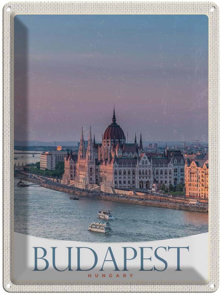 Blechschild 40x30 cm Aussicht auf Budapest Kirche Ungarn Bildmotiv Reisemotiv Abenteuer Reisen Urlaub