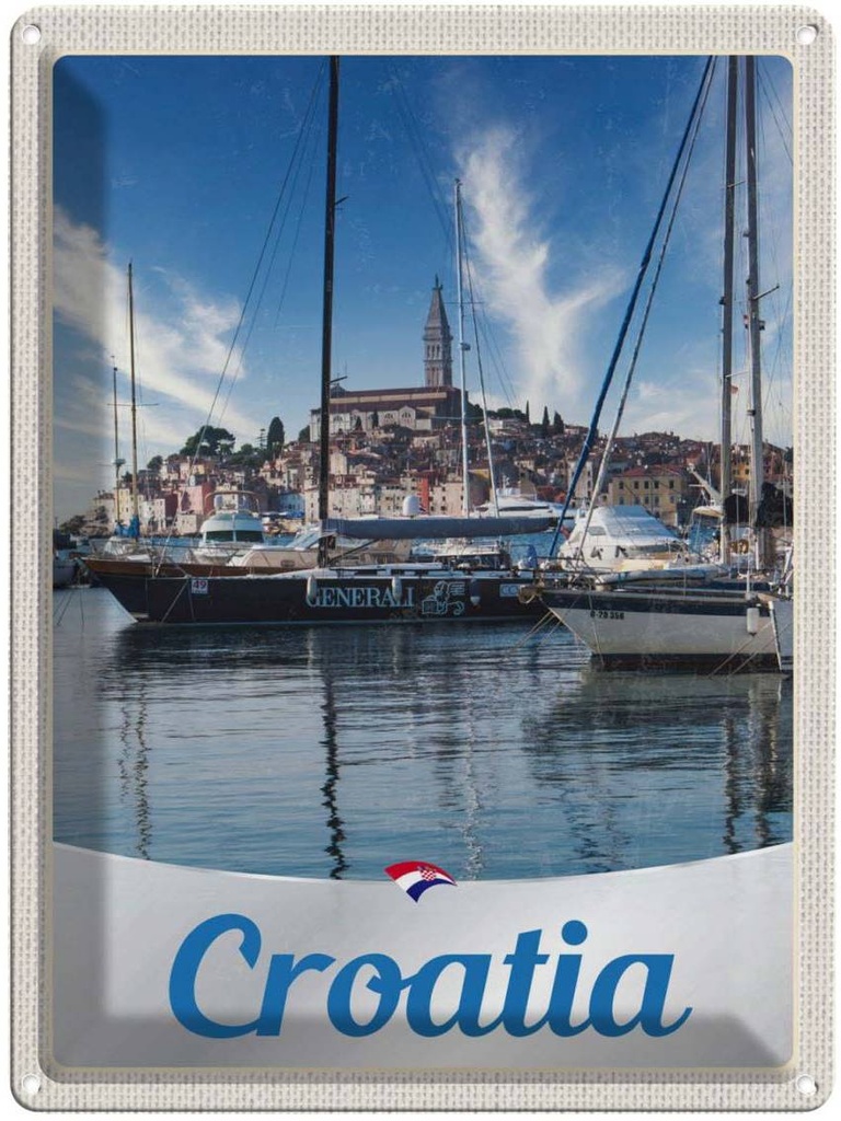 Blechschild 40x30 cm Kroatien Yacht Stadt Meer Bildmotiv Reisemotiv Abenteuer Reisen Europa Urlaub