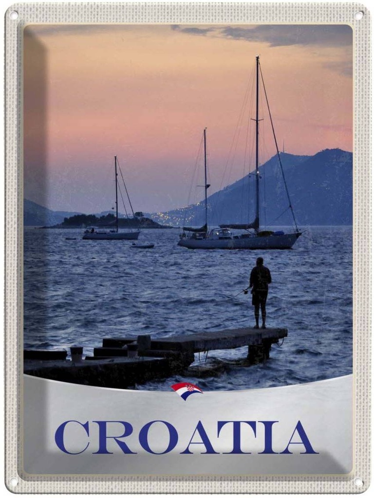Blechschild 40x30 cm Kroatien Yacht Urlaub Meer Angeln Gebirge Bildmotiv Reisemotiv Abenteuer Reisen Europa