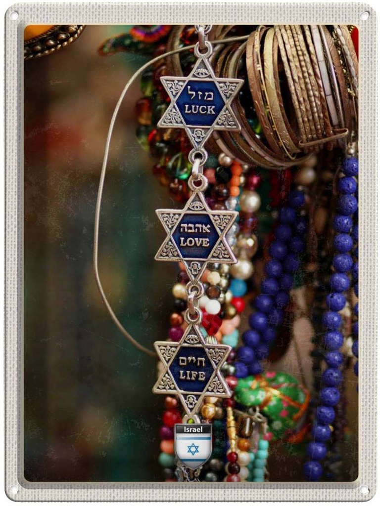 Blechschild 40x30 cm Ketten Schmuck Israel Glauben Bildmotiv Reisemotiv Abenteuer Reisen Dekoration Urlaub