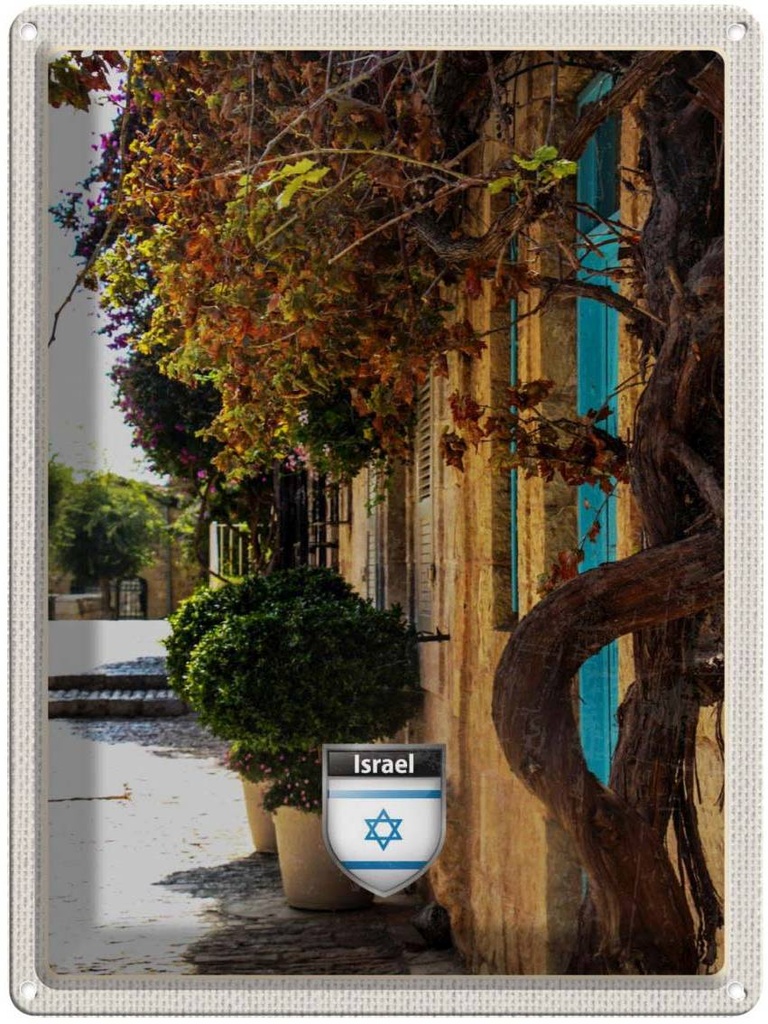 Blechschild 40x30 cm Israel Stadt Pflanzen Bildmotiv Reisemotiv Abenteuer Reisen Dekoration Urlaub
