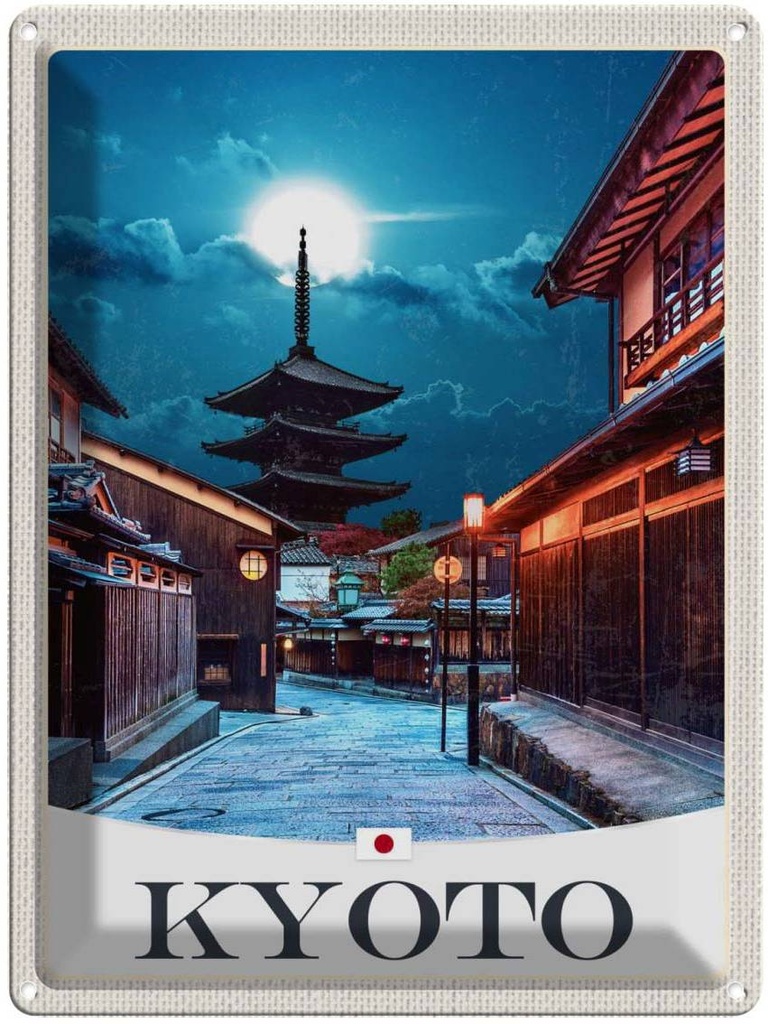 Blechschild 40x30 cm Kyoto Japan Urlaub Innenstadt Abend Bildmotiv Reisemotiv Abenteuer Reisen Straße Stadt