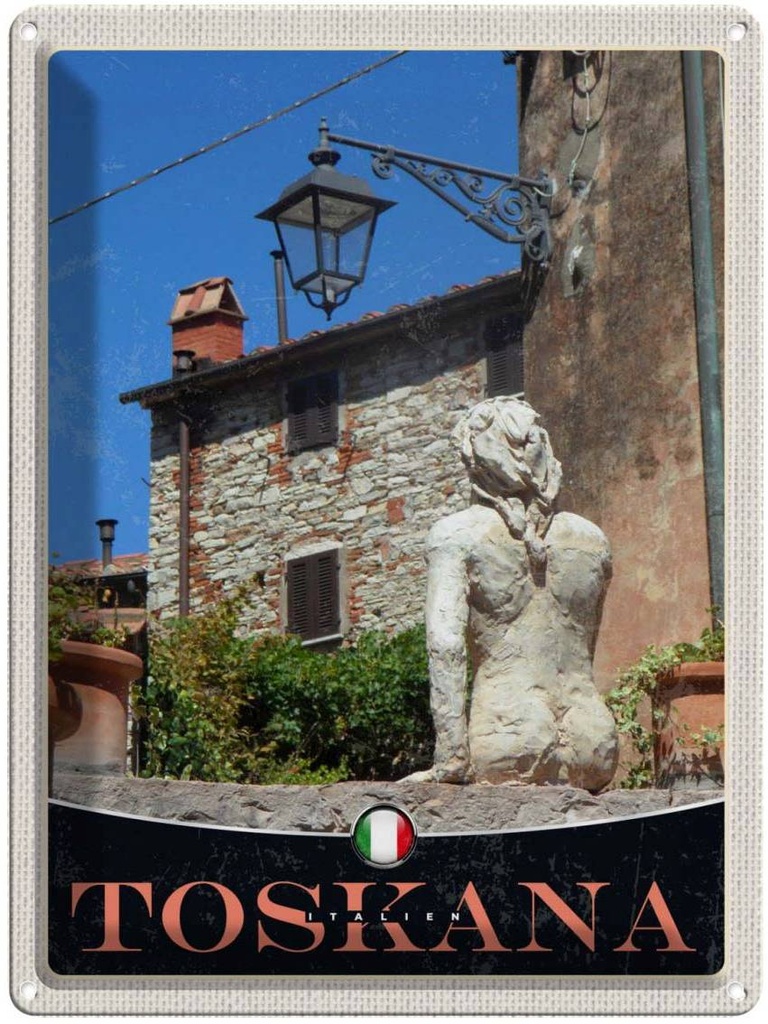 Blechschild 40x30 cm Toskana Italien Architektur Bildmotiv Reisemotiv Abenteuer Reisen Straße Stadt Urlaub