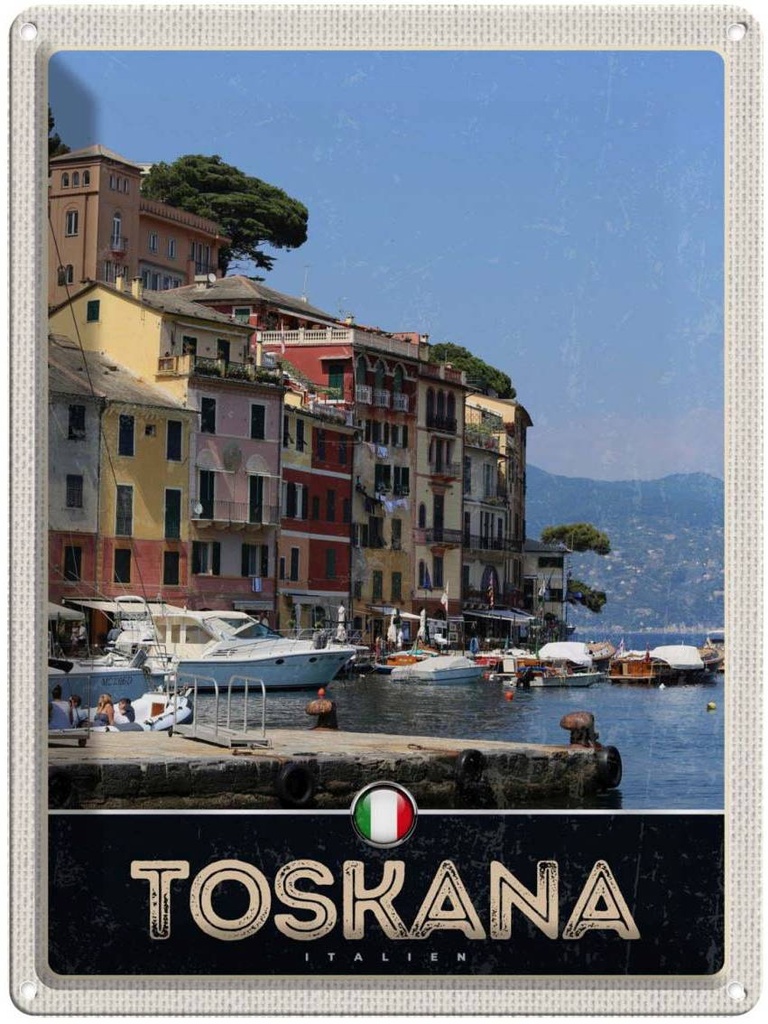Blechschild 40x30 cm Toskana Italien Gebäude Meer Bildmotiv Reisemotiv Abenteuer Reisen Europa Urlaub