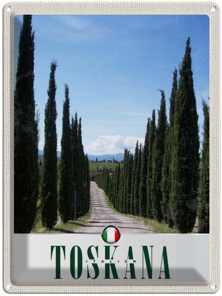 Blechschild 40x30 cm Toskana Italien Urlaub Bäume Wiese Natur Bildmotiv Reisemotiv Abenteuer Reisen Europa