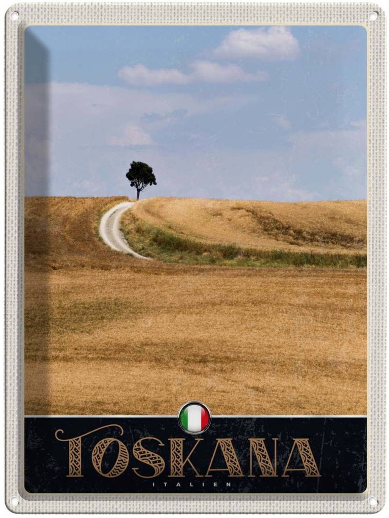 Blechschild 40x30 cm Toskana Italien Urlaub Baum Wiese Natur Bildmotiv Reisemotiv Abenteuer Reisen Europa