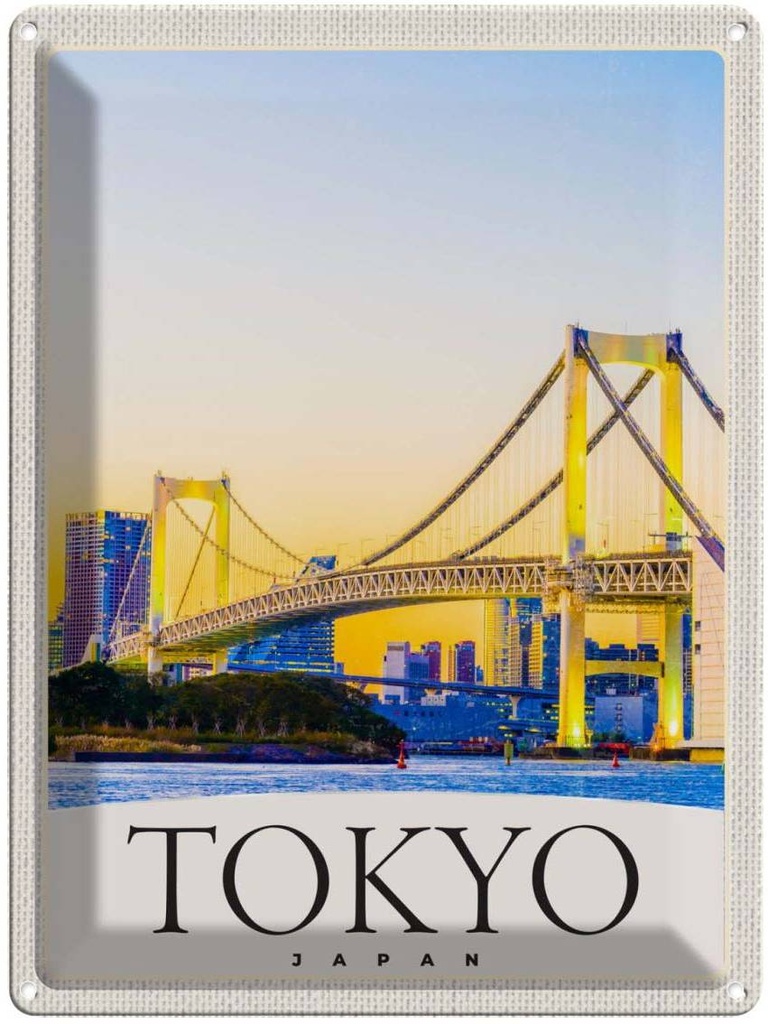 Blechschild 40x30 cm Tokyo Asien Japan Brücke Hochhaus Bildmotiv Reisemotiv Abenteuer Reisen Urlaub