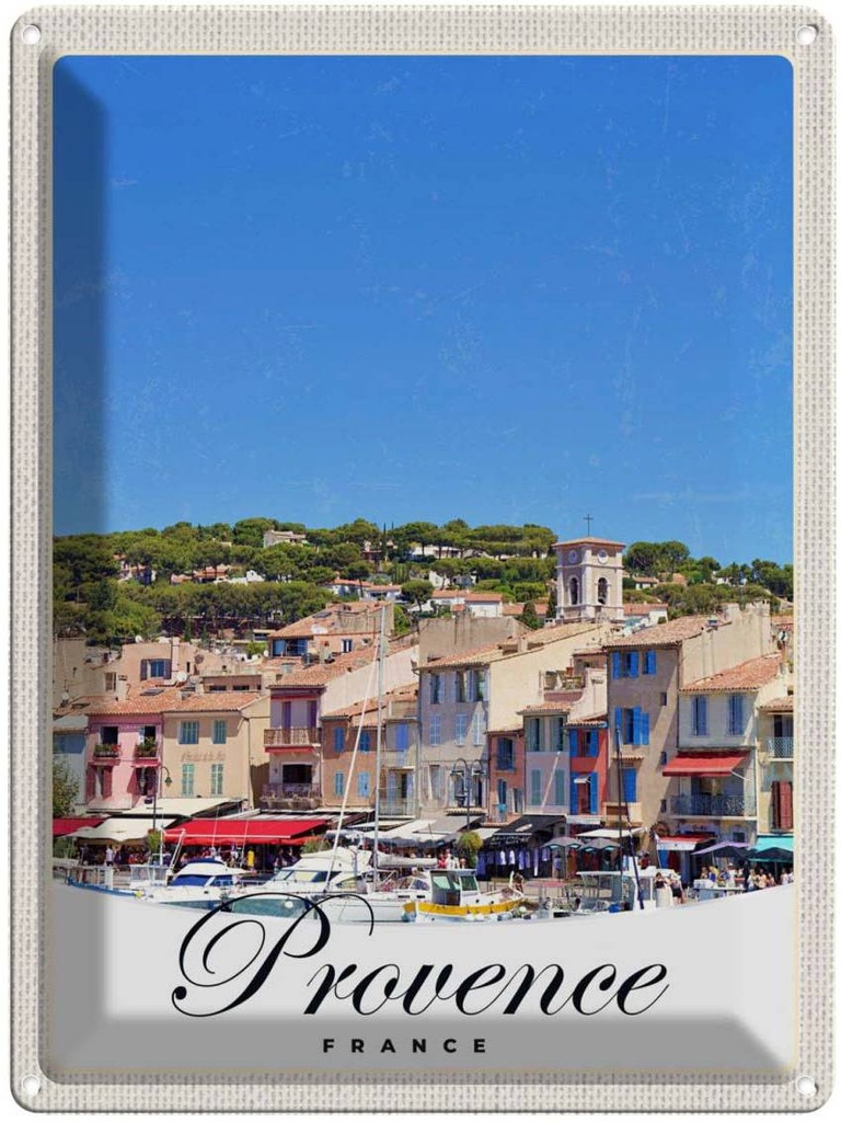 Blechschild 40x30 cm Provence Frankreich Boote Stadt Bildmotiv Reisemotiv Abenteuer Reisen Europa Urlaub