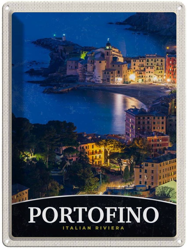 Blechschild 40x30 cm Portofino Italien Riviera Abend Bildmotiv Reisemotiv Abenteuer Reisen Europa Urlaub