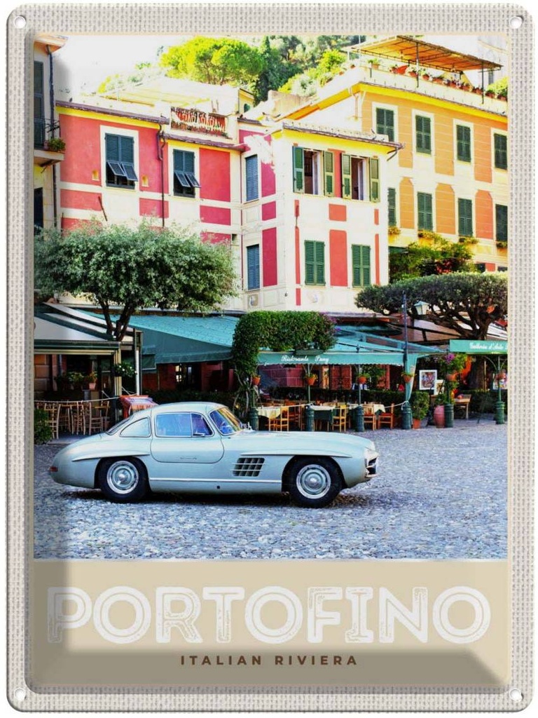 Blechschild 40x30 cm Portofino Italien Riviera Altstadt Bildmotiv Reisemotiv Abenteuer Reisen Europa Urlaub