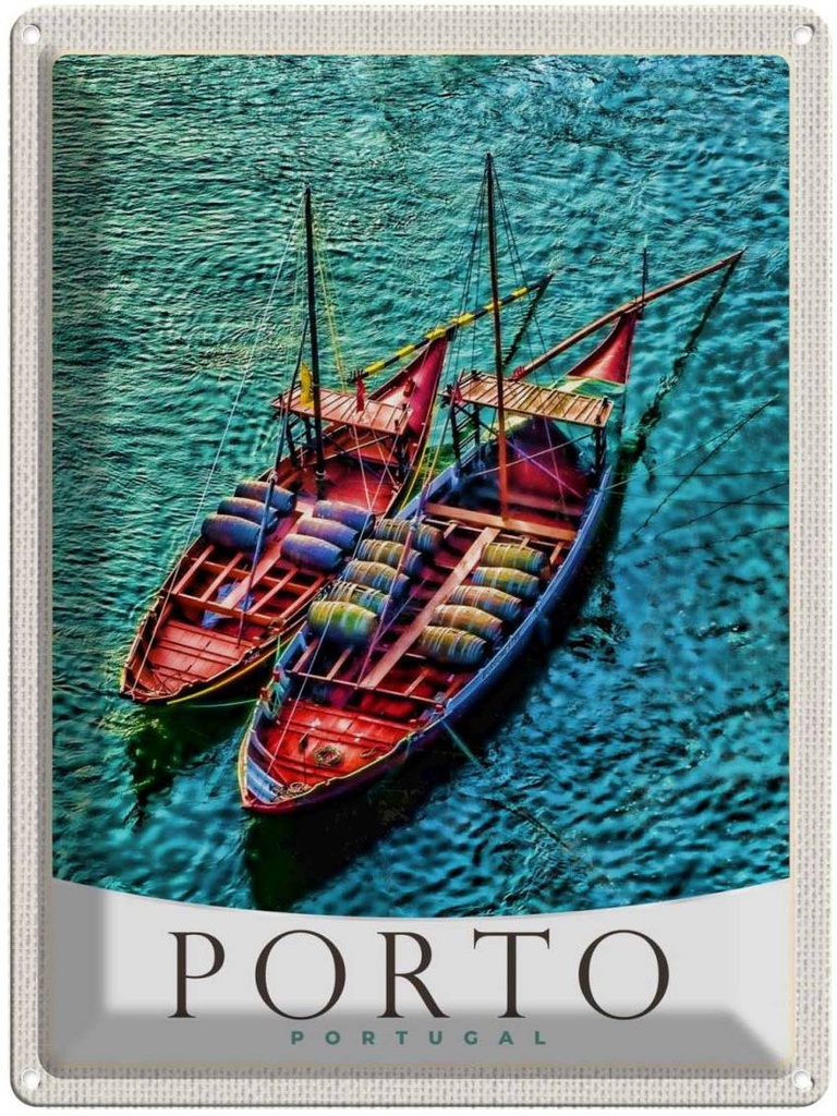 Blechschild 40x30 cm Porto Portugal Urlaub Europa Boote Meer Bildmotiv Reisemotiv Abenteuer Reisen