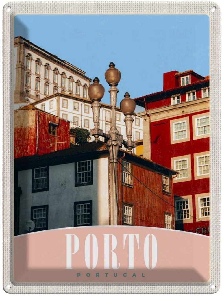 Blechschild 40x30 cm Porto Portugal Urlaub Europa Stadt Haus Bildmotiv Reisemotiv Abenteuer Reisen