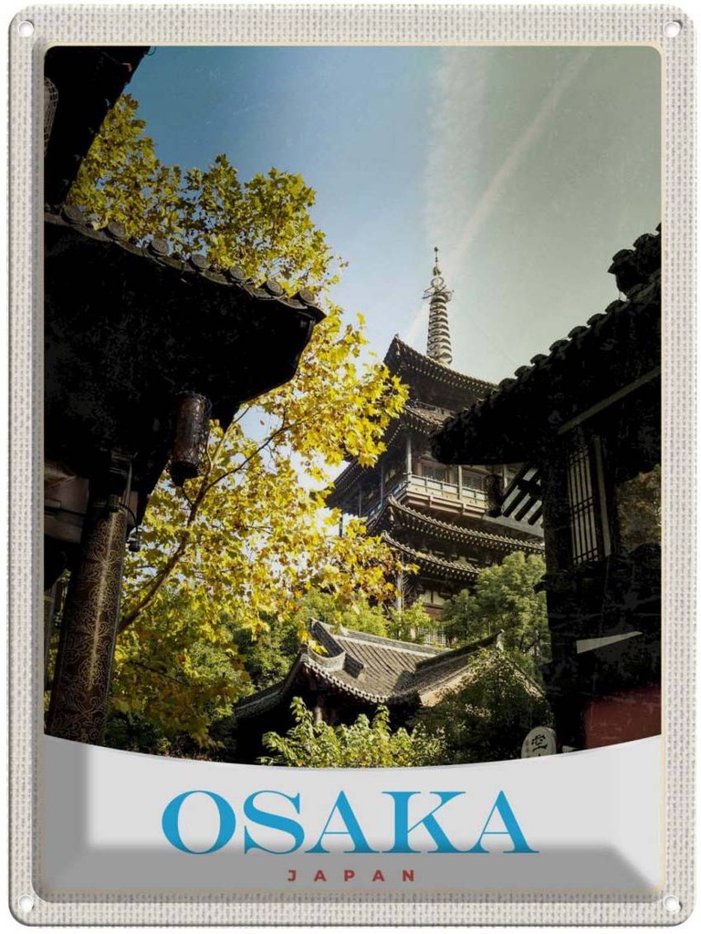 Blechschild 40x30 cm Osaka Japan Stadt Urlaub Asien Häuser Bildmotiv Reisemotiv Abenteuer Reisen Straße