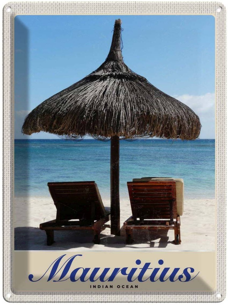 Blechschild 40x30 cm Mauritius Indischer Ozean Liege Bildmotiv Reisemotiv Abenteuer Reisen Urlaub