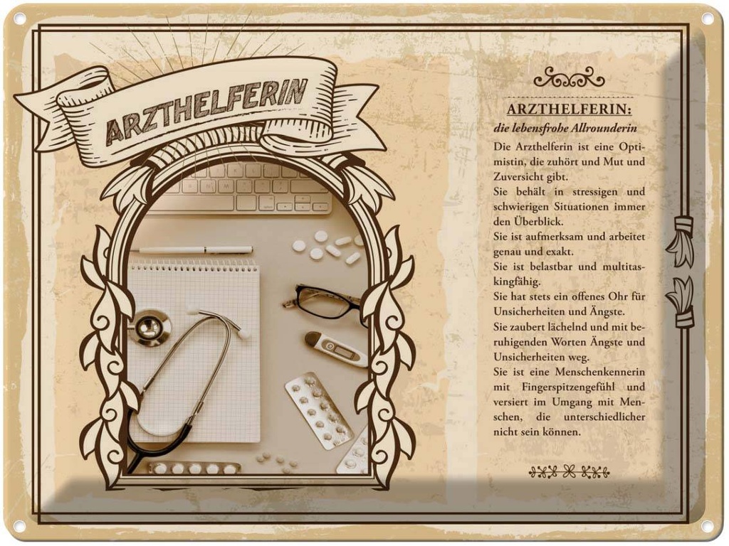 Blechschild 30x40 cm Arzthelferin Optimistin belastbar Spruch Zitat