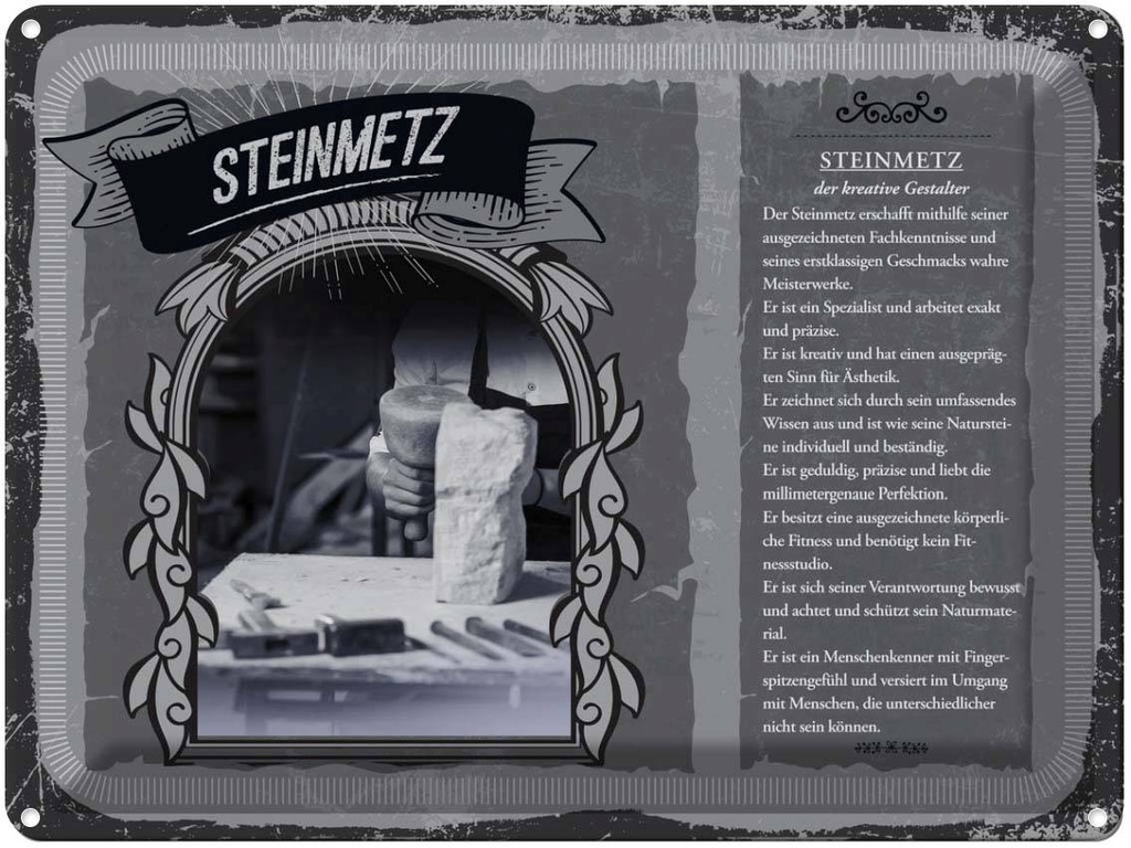 Blechschild 30x40 cm Steinmetz Meisterwerke exakt Dekoration Spruch Zitat
