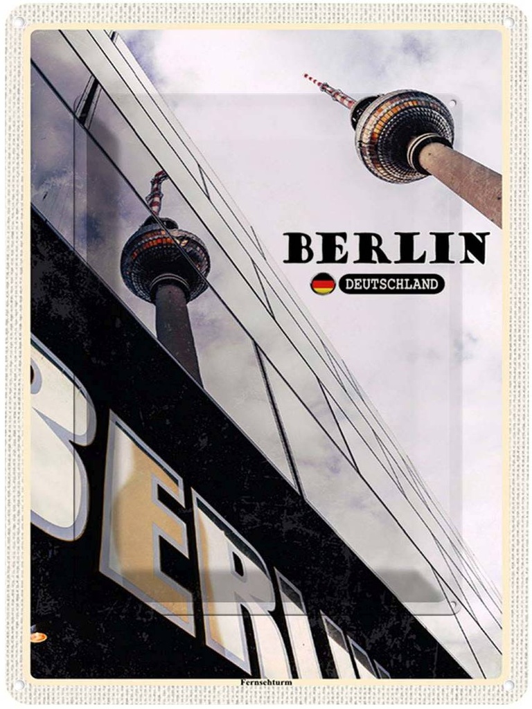Blechschild 40x30 cm Berlin Fernsehrturm Deutschland Bildmotiv Reisemotiv Abenteuer Reisen Urlaub