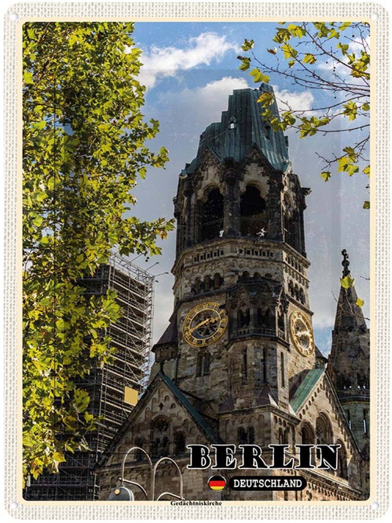 Blechschild 40x30 cm Berlin Gedächtniskirche Deutschland Bildmotiv Reisemotiv Abenteuer Reisen Urlaub