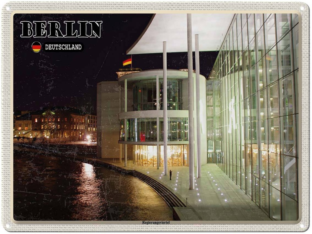 Blechschild 30x40 cm Berlin Regierungsviertel Abend Bildmotiv Reisemotiv Abenteuer Reisen Urlaub