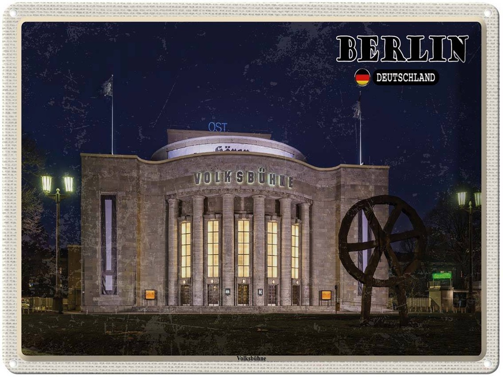 Blechschild 30x40 cm Berlin Volksbühne Deutschland Bildmotiv Reisemotiv Abenteuer Reisen Straße Stadt Urlaub