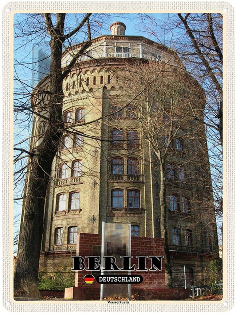 Blechschild 40x30 cm Berlin Deutschland Wasserturm Bildmotiv Reisemotiv Abenteuer Reisen Straße Stadt Urlaub