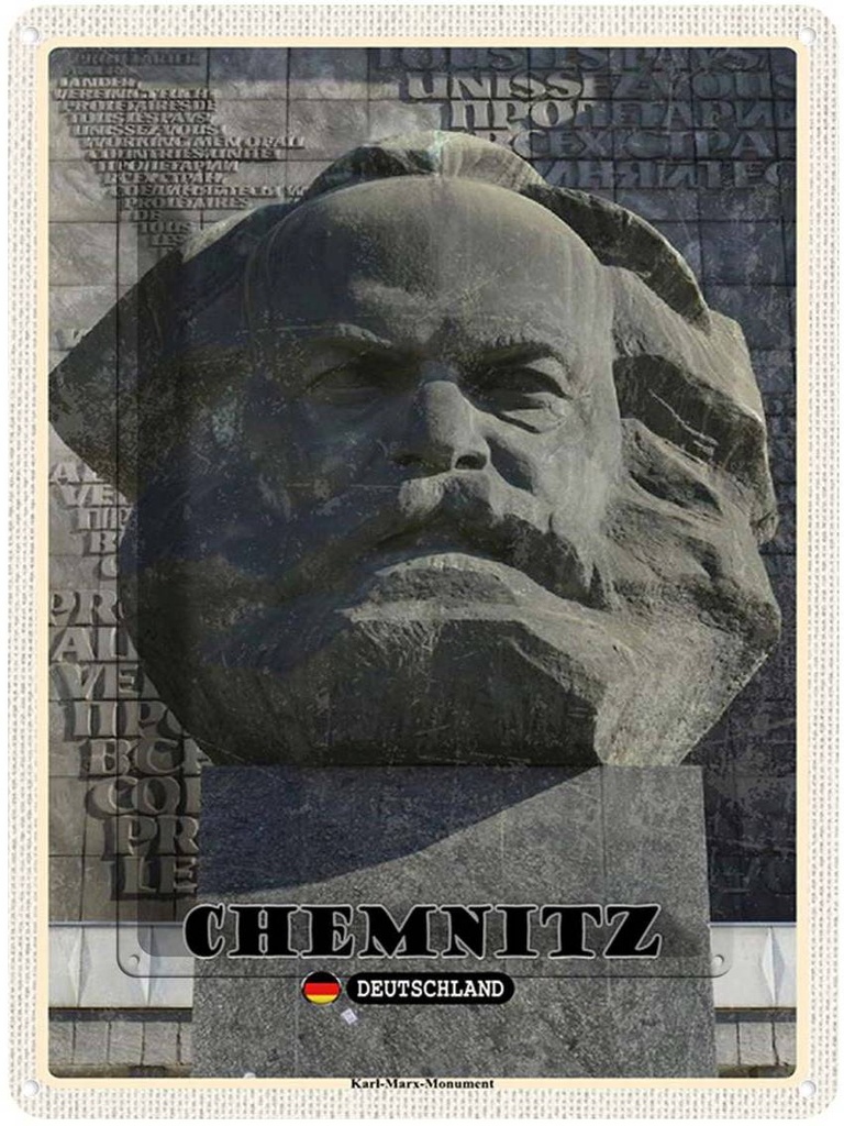 Blechschild 40x30 cm Chemnitz Karl-Marx-Monument Bildmotiv Reisemotiv Abenteuer Reisen Straße Stadt Urlaub