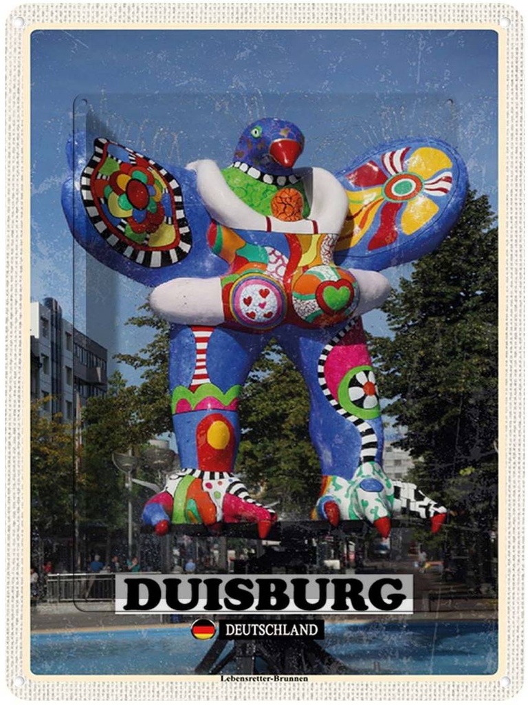 Blechschild 40x30 cm Duisburg Lebensretter-Brunnen Abenteuer Reisen Straße Stadt Urlaub