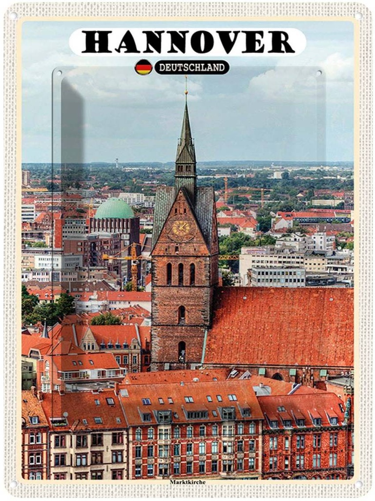 Blechschild 40x30 cm Hannover Marktkirche Altstadt Bildmotiv Reisemotiv Abenteuer Reisen Straße Stadt Urlaub