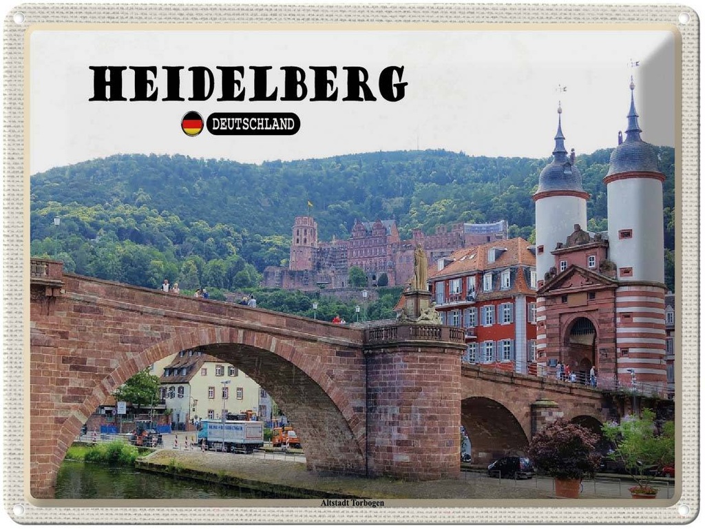 Blechschild 30x40 cm Heidelberg Altstadt Torbogen Bildmotiv Reisemotiv Abenteuer Reisen Straße Stadt Urlaub
